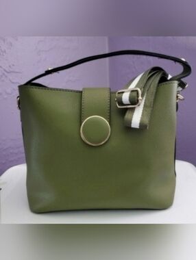 Square Handbag with Magnetic Button Snap Closure - Wristlet Included